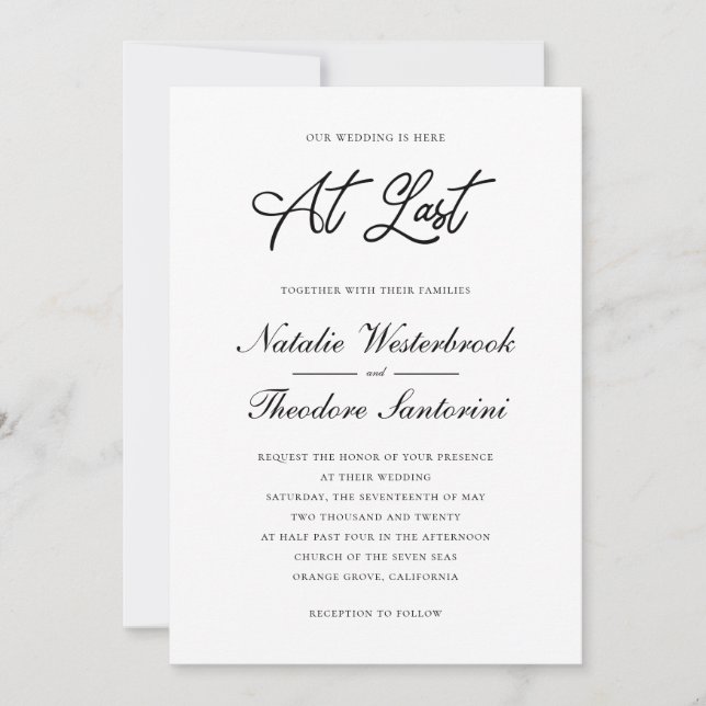 Elegant Schwarz-weiß zu endlich unserer Hochzeit Einladung (Vorderseite)