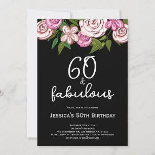 Elegant Schwarze Florale 60 Fabelhafte 60. Geburts Einladung