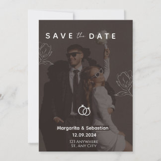 Elegant Schwarze Hochzeitseinladung mit Foto zur V Einladung