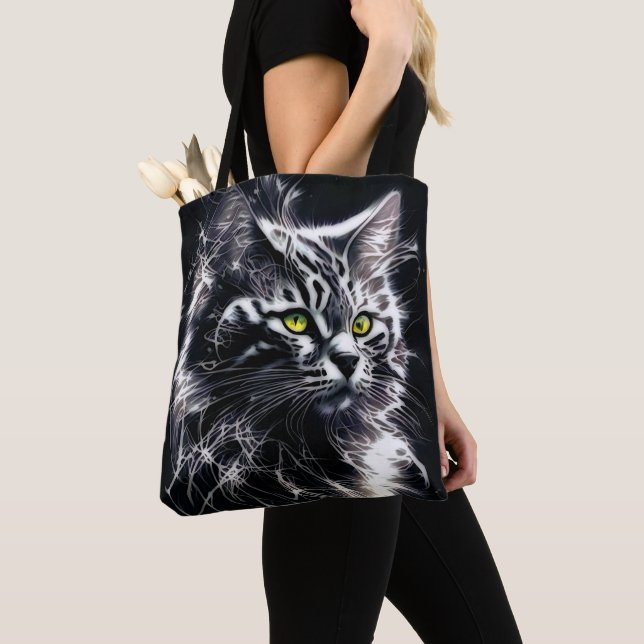 Elegant - Schwarze und Silberkatze Tasche (Von Nahem)