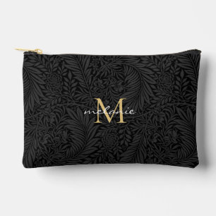 Elegant Schwarzes Florales Gold Monogramm Zubehörtasche