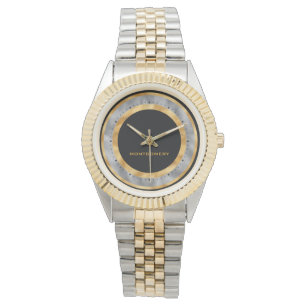 Elegant Schwarzes Gold Silberfolie Personalisiert Armbanduhr