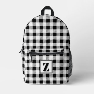 Elegant schwarzes weißes Gingham personalisierbare Bedruckter Rucksack