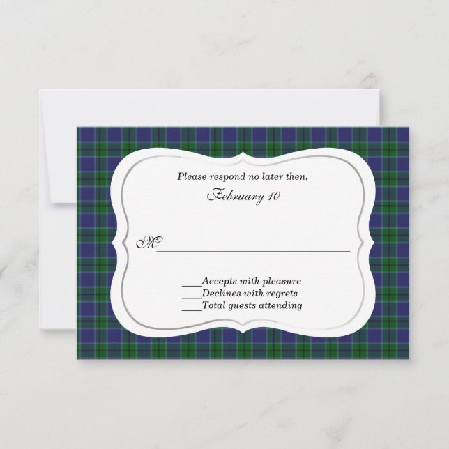 Elegant Scott Clan Tartan Wedding RSVP Karte (Vorderseite)