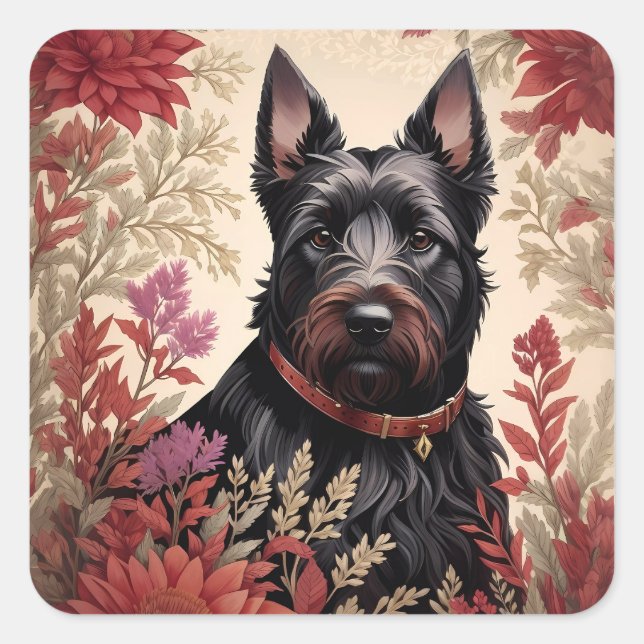 Elegant Scottish Terrier Dog Portrait Quadratischer Aufkleber (Vorderseite)