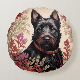 Elegant Scottish Terrier Dog Portrait Rundes Kissen