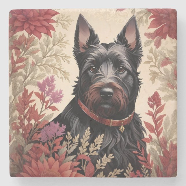 Elegant Scottish Terrier Dog Portrait Steinuntersetzer (Vorderseite)