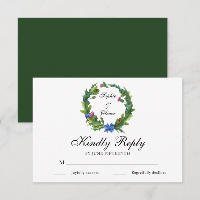 Elégant Scottish Thistle Floral Wedal Cartes RSVP (Devant / Derrière)
