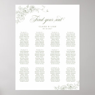 Elegant Scrip 12 Table Rose Hochzeitstabelle Poster