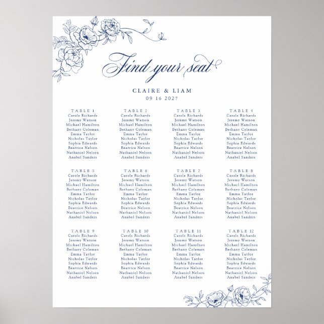 Elegant Scrip 12 Table Rose Hochzeitstabelle Poster (Vorne)