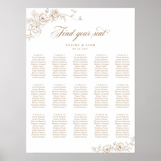 Elegant Scrip 15 Table Rose Hochzeitstabelle Poster (Vorne)