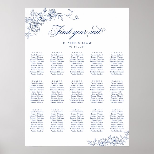 Elegant Scrip 15 Table Rose Hochzeitstabelle Poster (Vorne)