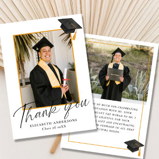 Elegant Script 2 Photo Graduation Thank you Card Dankeskarte