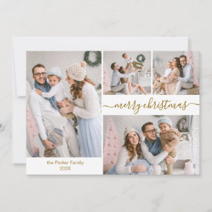Élégant Script 5 Photo Collage Cartes de Noël