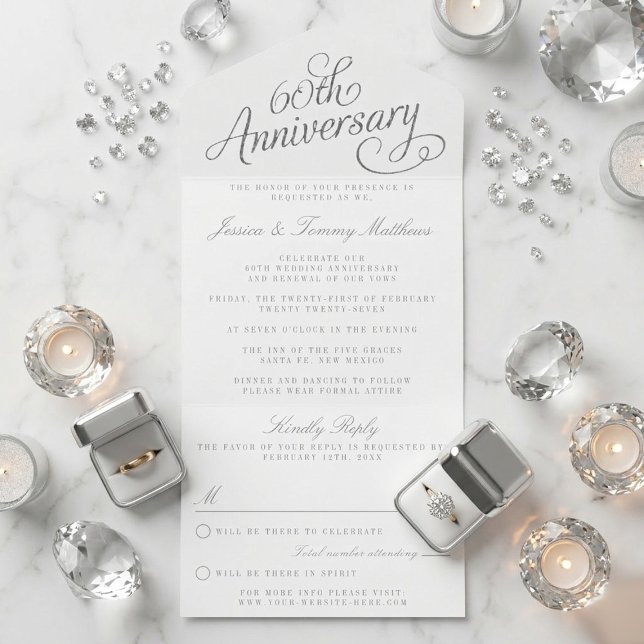 Elegant Script 60th Diamond Wedding Anniversary All In One Einladung (Von Creator hochgeladen)