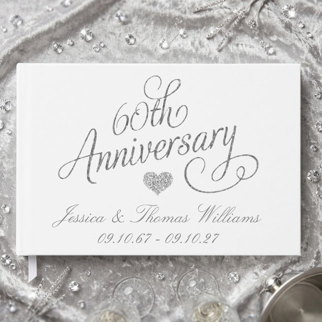 Elegant Script 60th Diamond Wedding Anniversary Gästebuch (Von Creator hochgeladen)