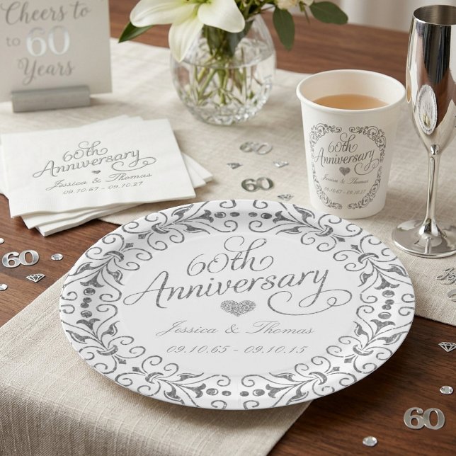 Elegant Script 60th Diamond Wedding Anniversary Pappteller (Von Creator hochgeladen)