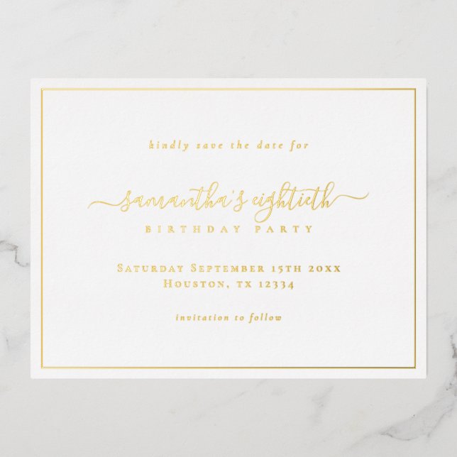Élégant Script 80th Birthday Enregistrer la carte  (Recto)