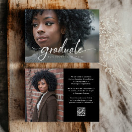 Elegant Script and Black Photo QR Code Grad Party Einladung