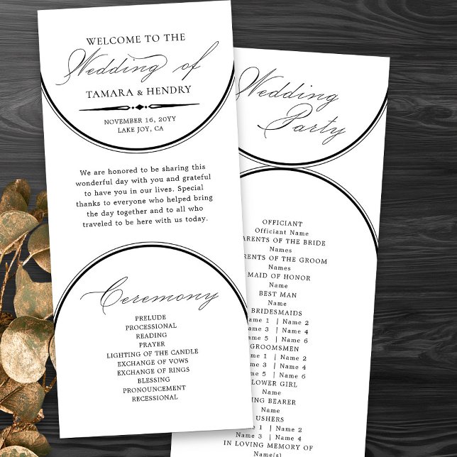 Élégant Script Arches Programme de mariage blanc (Elegant modern wedding program in black and white from my Wedding Colors Collection)