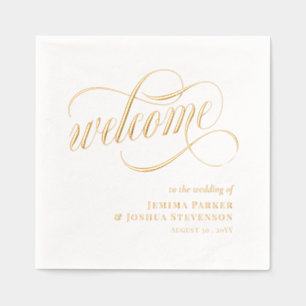 Élégant Script Avec Flèches Mariage Welcome Gold