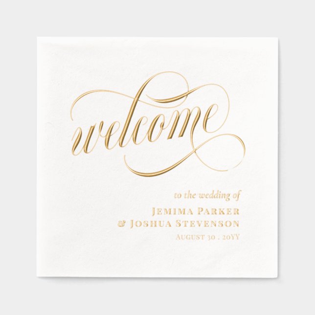 Élégant Script Avec Flèches Mariage Welcome Gold (Recto)