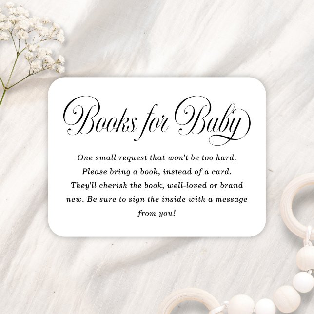 Elegant Script B & W Baby Shower Books For Baby Begleitkarte (Von Creator hochgeladen)
