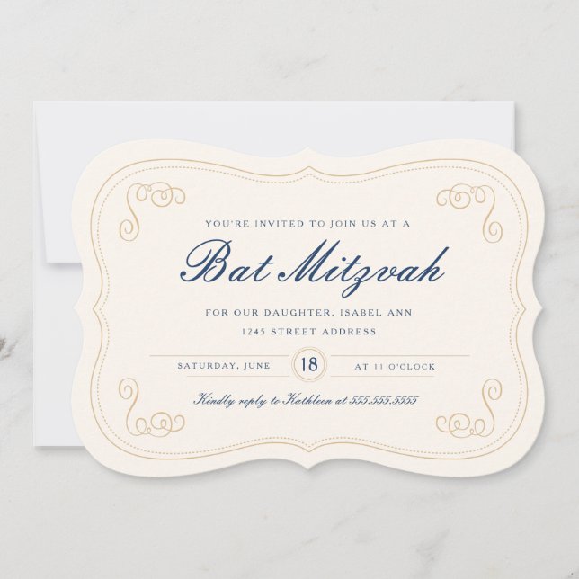 Elegant Script Bat Mitzvah Einladung (Vorderseite)