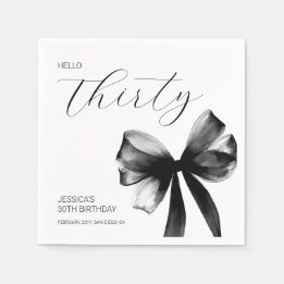 Elegant Script Black Bow 30th Birthday Party Serviette