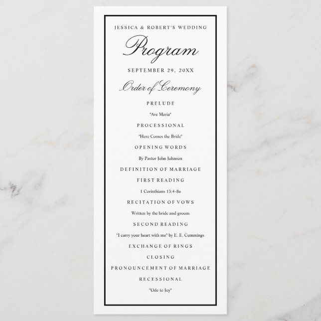 Élégant Script Black épais programme de mariage fr (Devant)