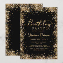 Elegant Script Black Gold Glitter 60th Birthday 