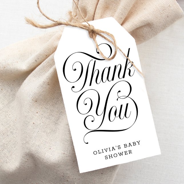 Elegant Script Black & White Baby Shower Favor Geschenkanhänger (Von Creator hochgeladen)
