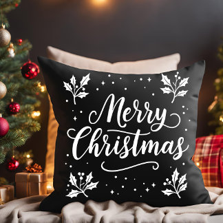 Élégant Script blanc Joyeux Oreiller de Noël