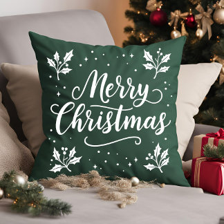 Élégant Script blanc Joyeux Oreiller de Noël