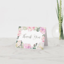 Elegant Script Blush Floral Wedding Thank You Dankeskarte