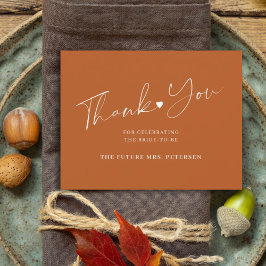 Elegant script bridal shower terracotta dankeskarte