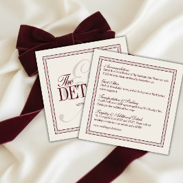 Elegant Script Burgundy Red Formal Wedding Details Begleitkarte