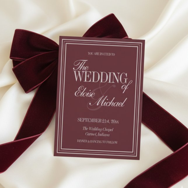 Elegant Script Burgundy Red Formal Wedding  Einladung (Elegant Script Burgundy Red Formal Wedding Invitation)