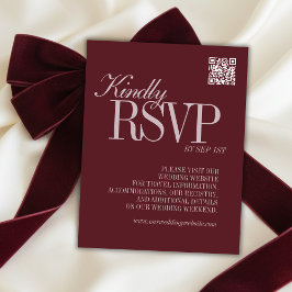 Elegant Script Burgundy Red QR Code Formal Wedding RSVP Karte