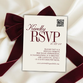 Elegant Script Burgundy Red QR Code Formal Wedding RSVP Karte