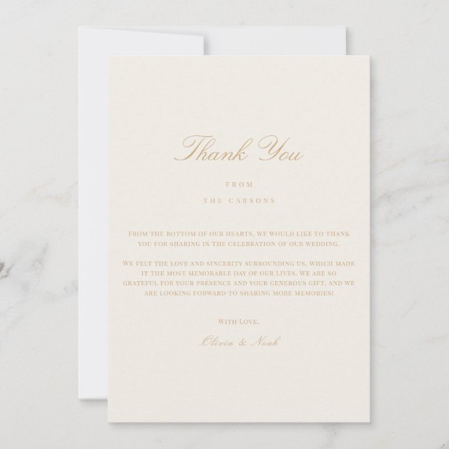 Élégant Script Carte de remerciements or et ivoire (Devant)