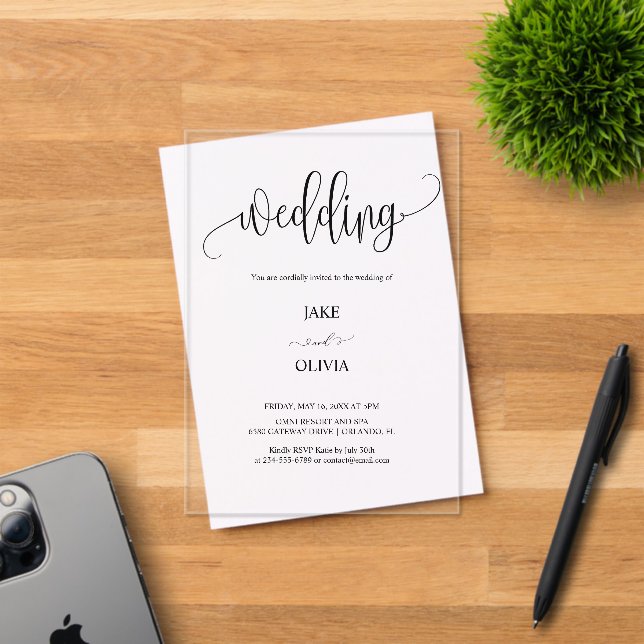 Elegant Script Clear Acrylic Wedding Invitation (Insitu (Carte d'invitation))