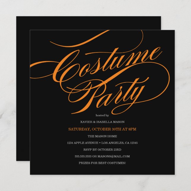 Élégant Script Costume Party Invitation (Devant / Derrière)