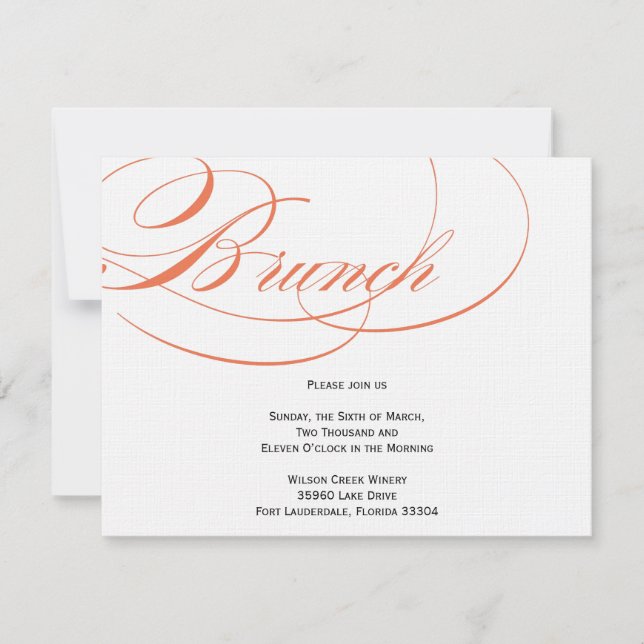 Élégant script de brunch Invitation - Orange (Devant)
