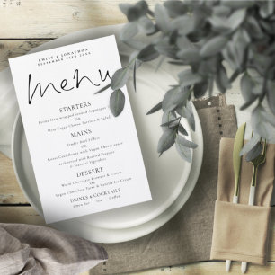 Élégant Script de budget Menu Mariage noir blanc