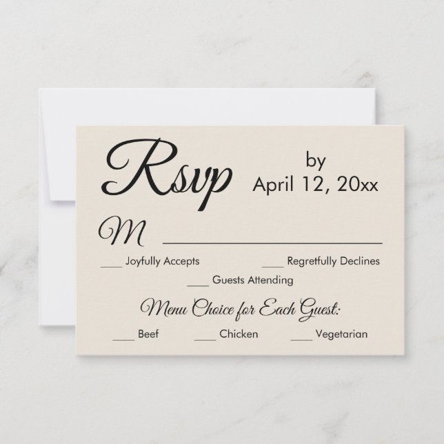 Élégant Script de crème Menu Choix Mariage RSVP (Devant)