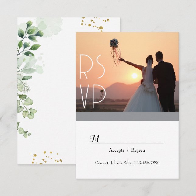 Elégant Script de verdure RSVP Invitation (Devant / Derrière)