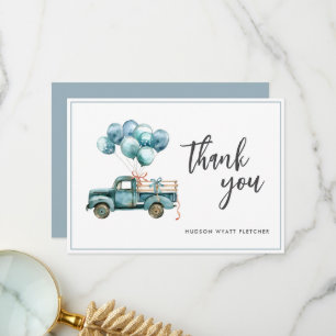 Élégant Script Dusty Blue Baby Boy Carte de remerc