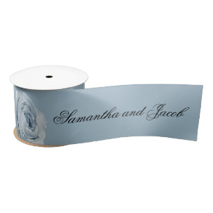 Elegant Script Dusty Blue Hochzeit  Satinband