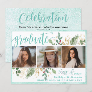 Elegant Script Eucalyptus Greenery 3 Foto Grad Einladung